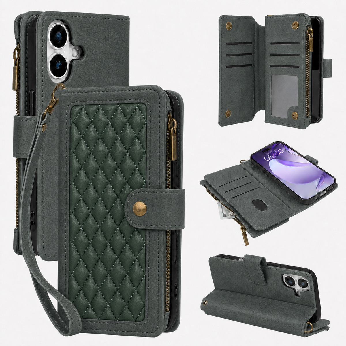 iPhone X suede multifunction wallet case 15 cards & zipper pocket (w-017)