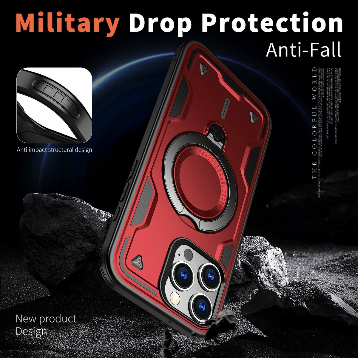 Iphone 17 slim shockproof Case with 360? rotating Foldable Magnetic Ring Kickstand