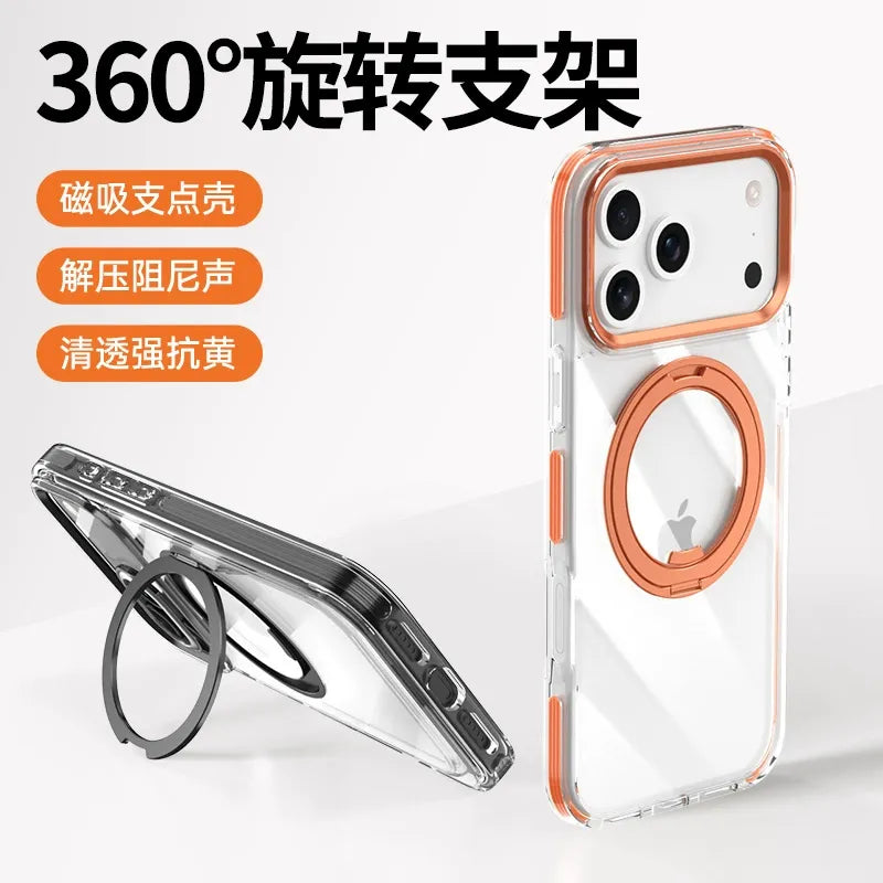 IPhone 15 plus Crystal Clear MagSafe Case with Rotating Magnetic Ring & Metallic Camera Frame