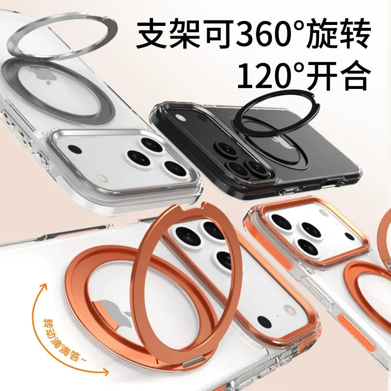 IPhone 15 plus Crystal Clear MagSafe Case with Rotating Magnetic Ring & Metallic Camera Frame