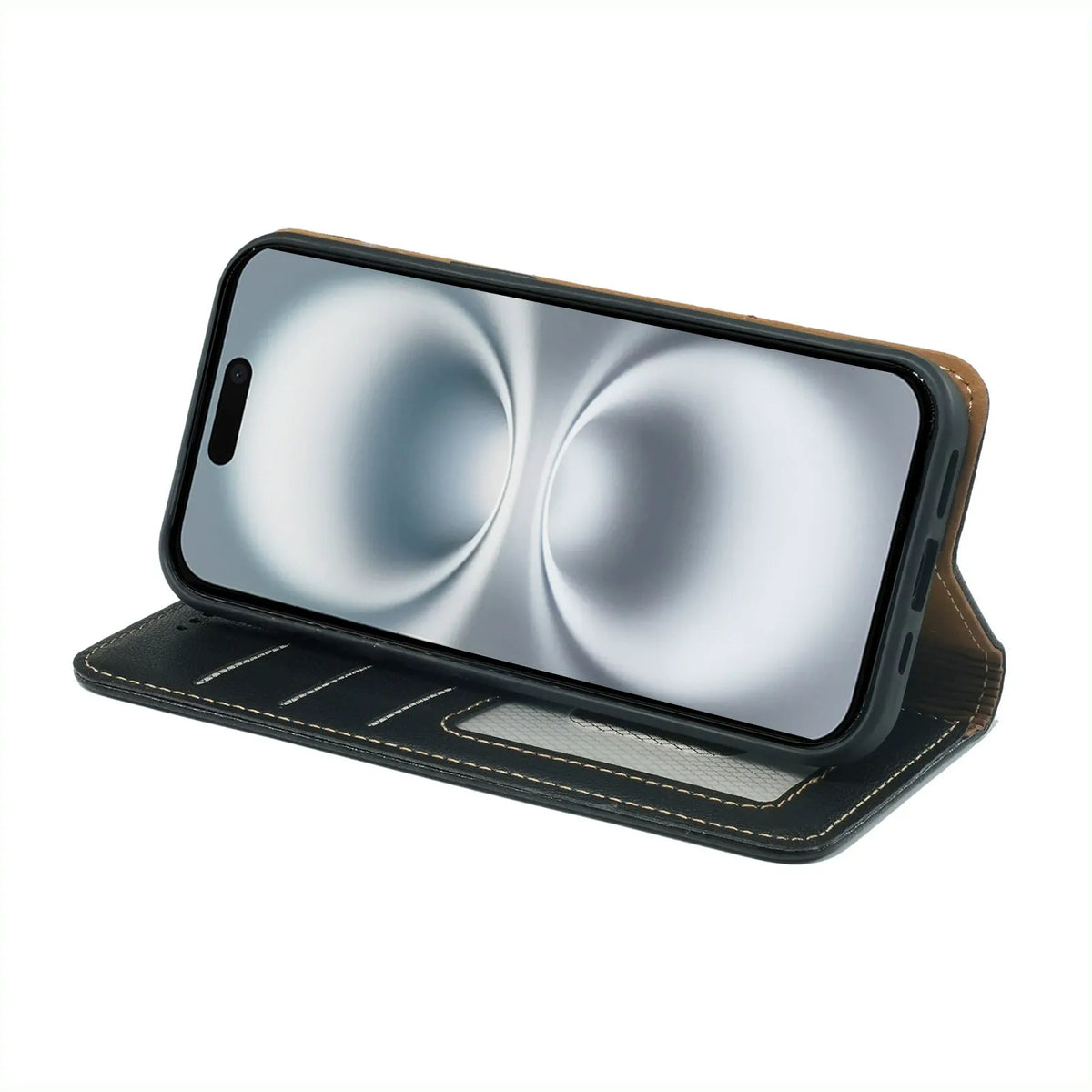 iphone 14 plus flip wallet case lichi grain finish with invisible magnetic closure (strong) & RFID blocking (w-015)