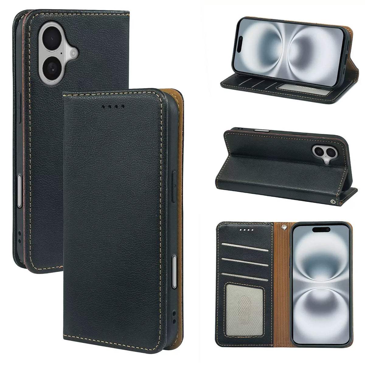 iphone 14 pro max flip wallet case lichi grain finish with invisible magnetic closure (strong) & RFID blocking (w-015)