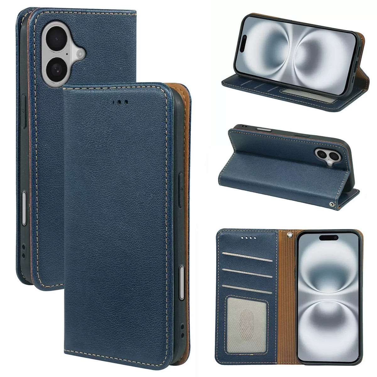 iphone 14 plus flip wallet case lichi grain finish with invisible magnetic closure (strong) & RFID blocking (w-015)