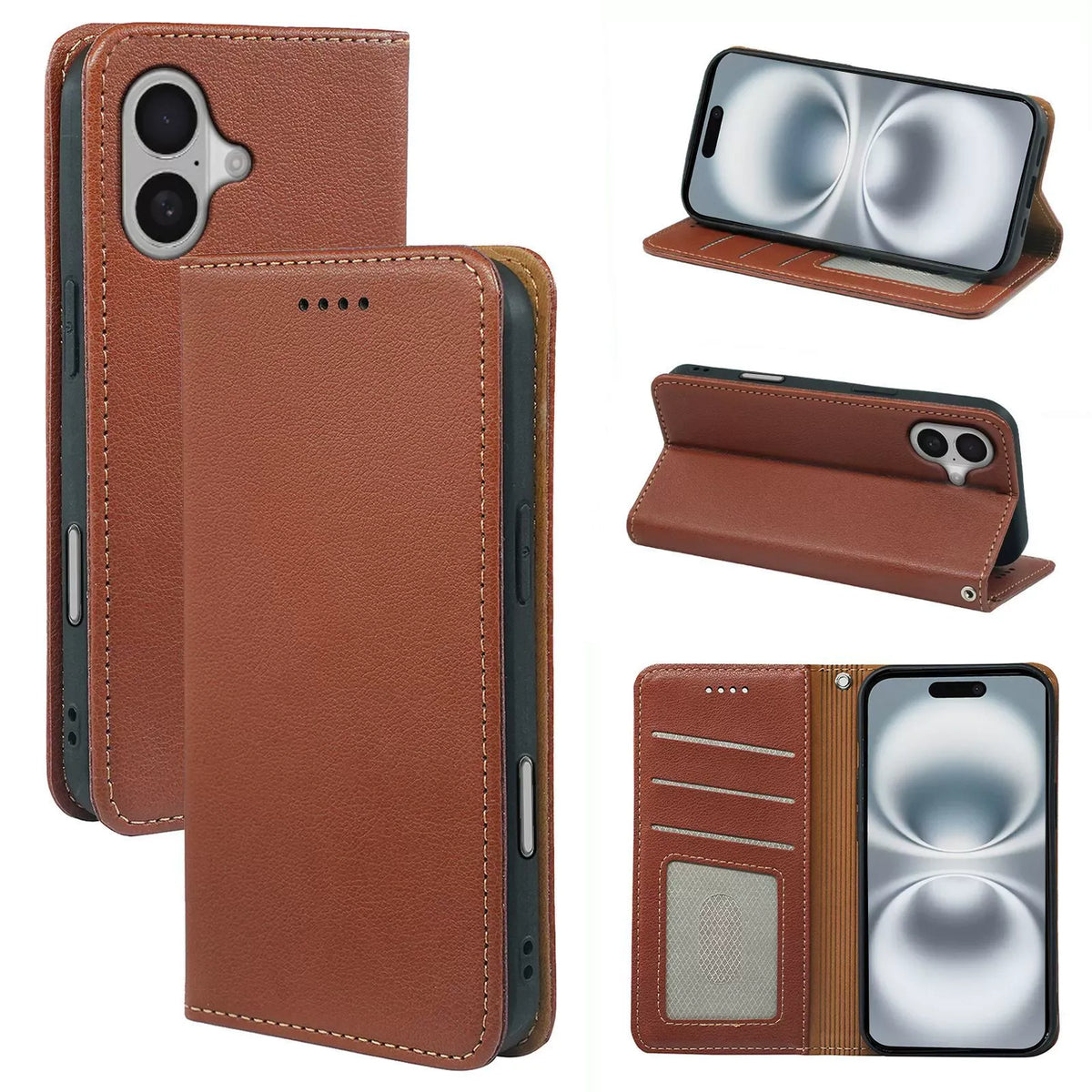 iphone 12 mini flip wallet case lichi grain finish with invisible magnetic closure (strong) & RFID blocking (w-015)