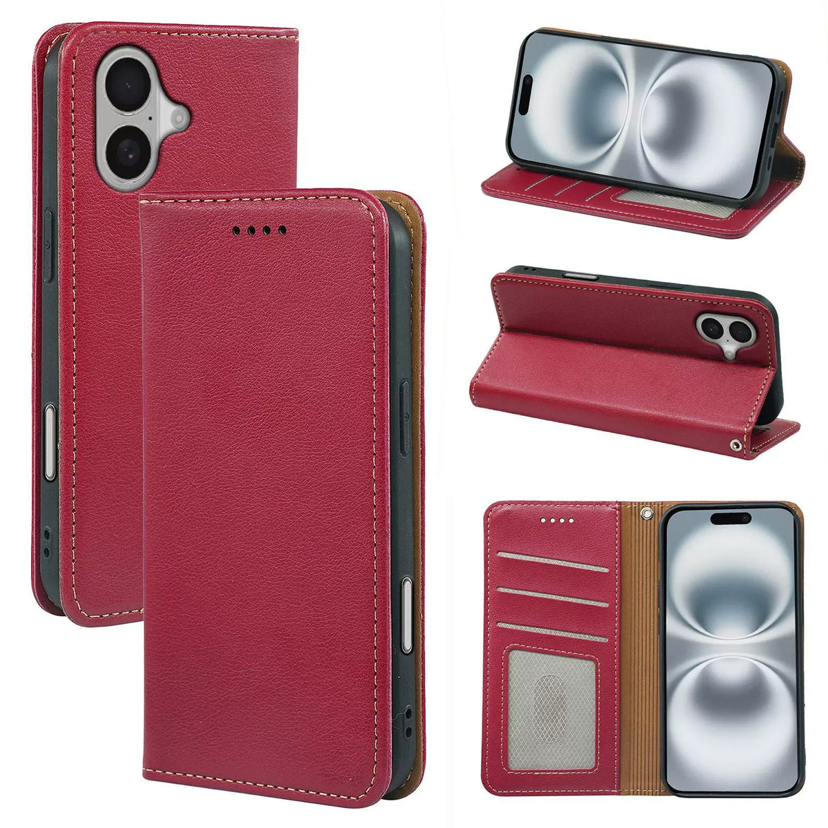 iphone 14 plus flip wallet case lichi grain finish with invisible magnetic closure (strong) & RFID blocking (w-015)