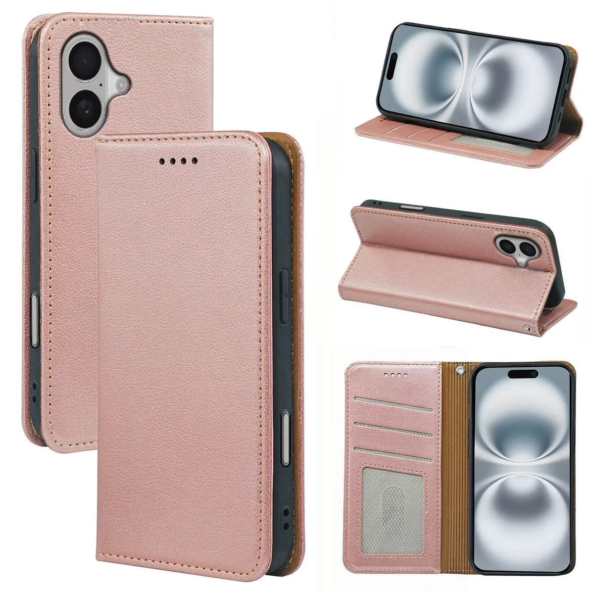 iphone 12 mini flip wallet case lichi grain finish with invisible magnetic closure (strong) & RFID blocking (w-015)