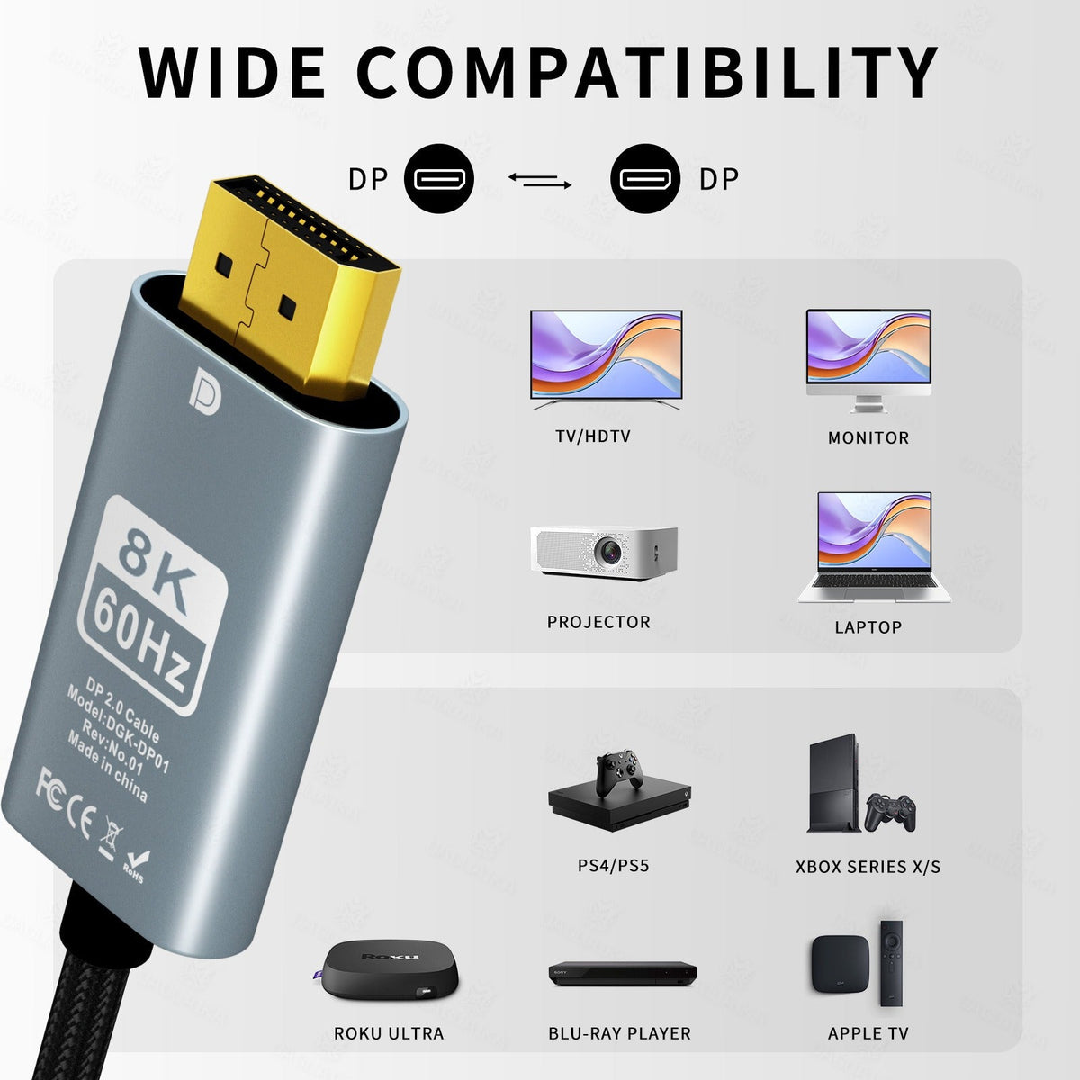 Display Port to HDMI Cable 4K 60Hz 2M