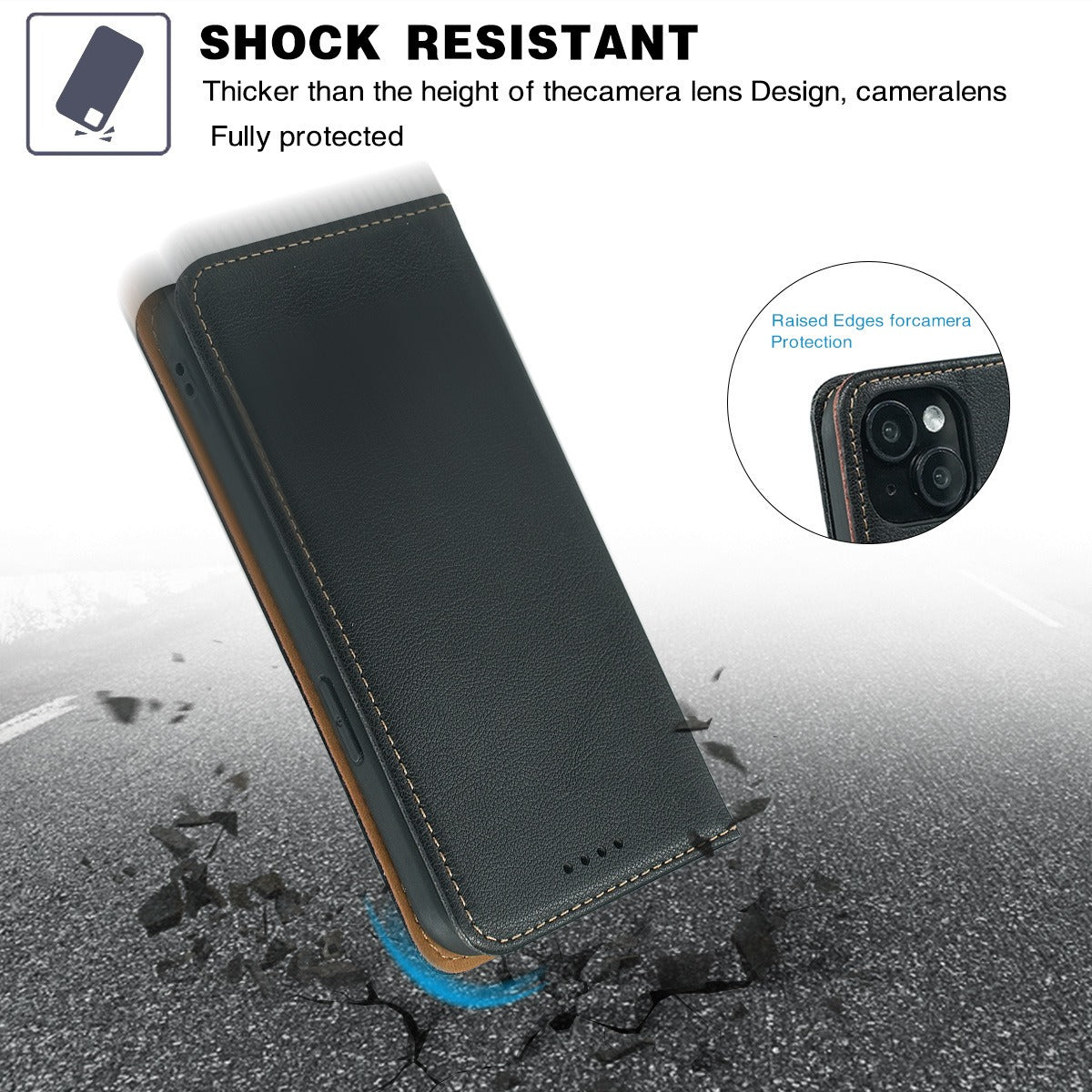 iphone 14 pro max flip wallet case lichi grain finish with invisible magnetic closure (strong) & RFID blocking (w-015)
