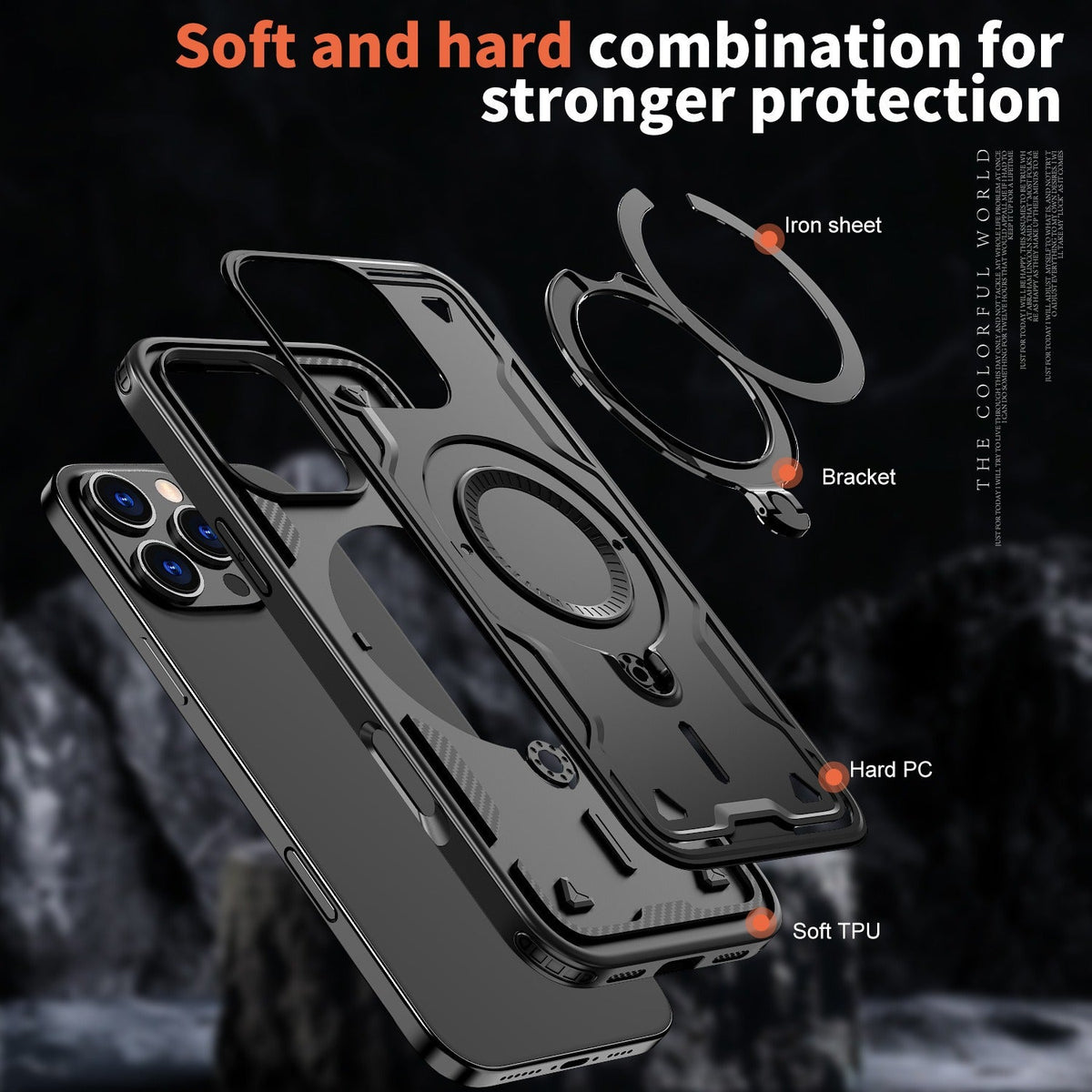 iPhone 17 Pro Max / 18 Pro Max slim shockproof Case with rotating Foldable Magnetic Ring Kickstand