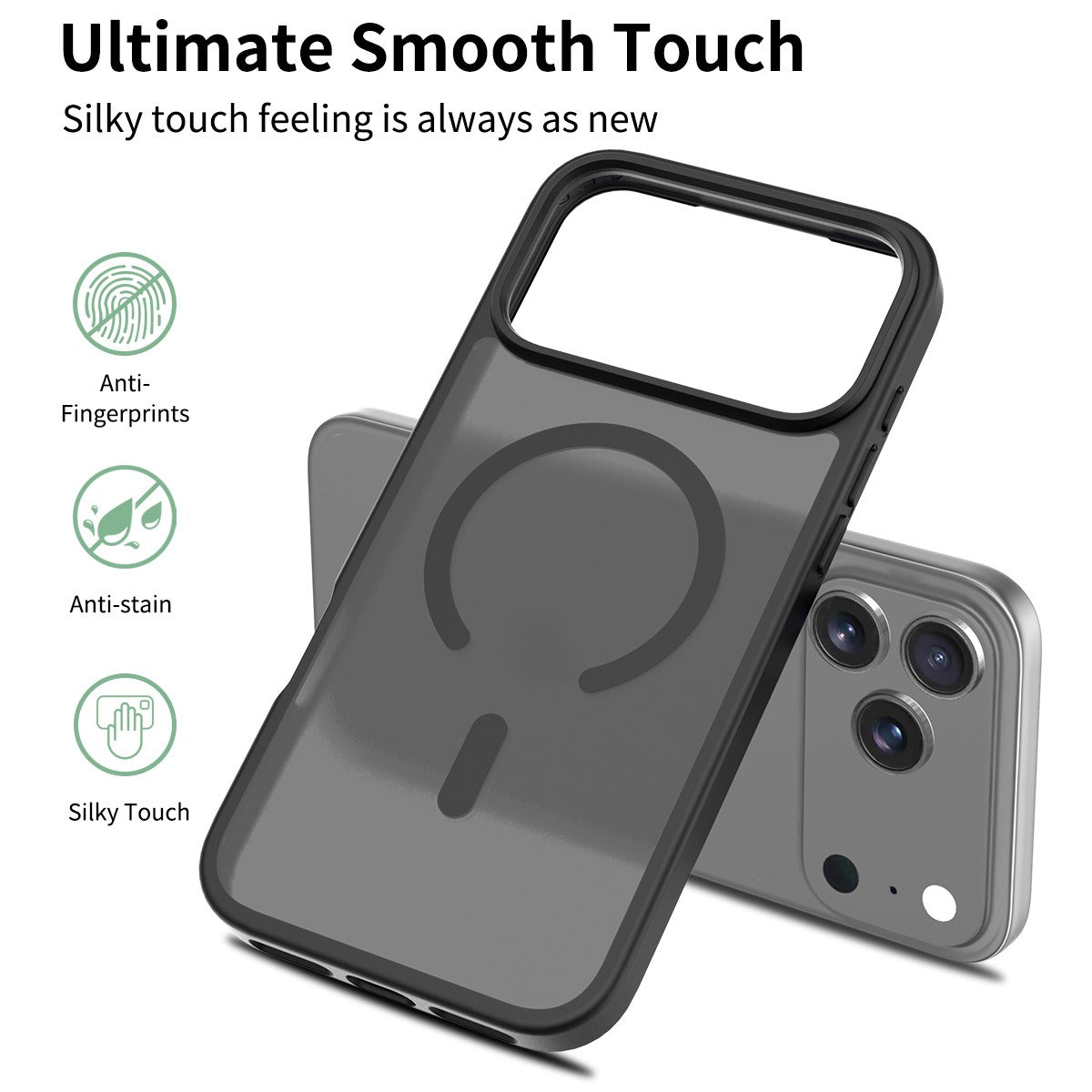 iPhone 17 Pro / 18 Pro Magnetic Case Soft-Touch Frosted Translucent Black