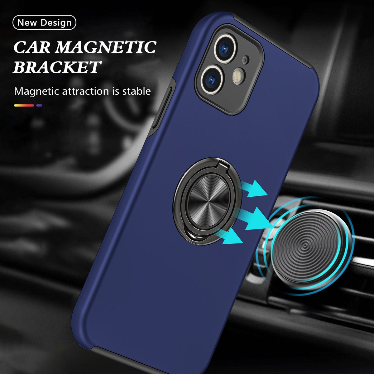 Iphone 15 Matte Finish Invisible Ring Case Dual Layer with 360? Rotating Stand (B012)