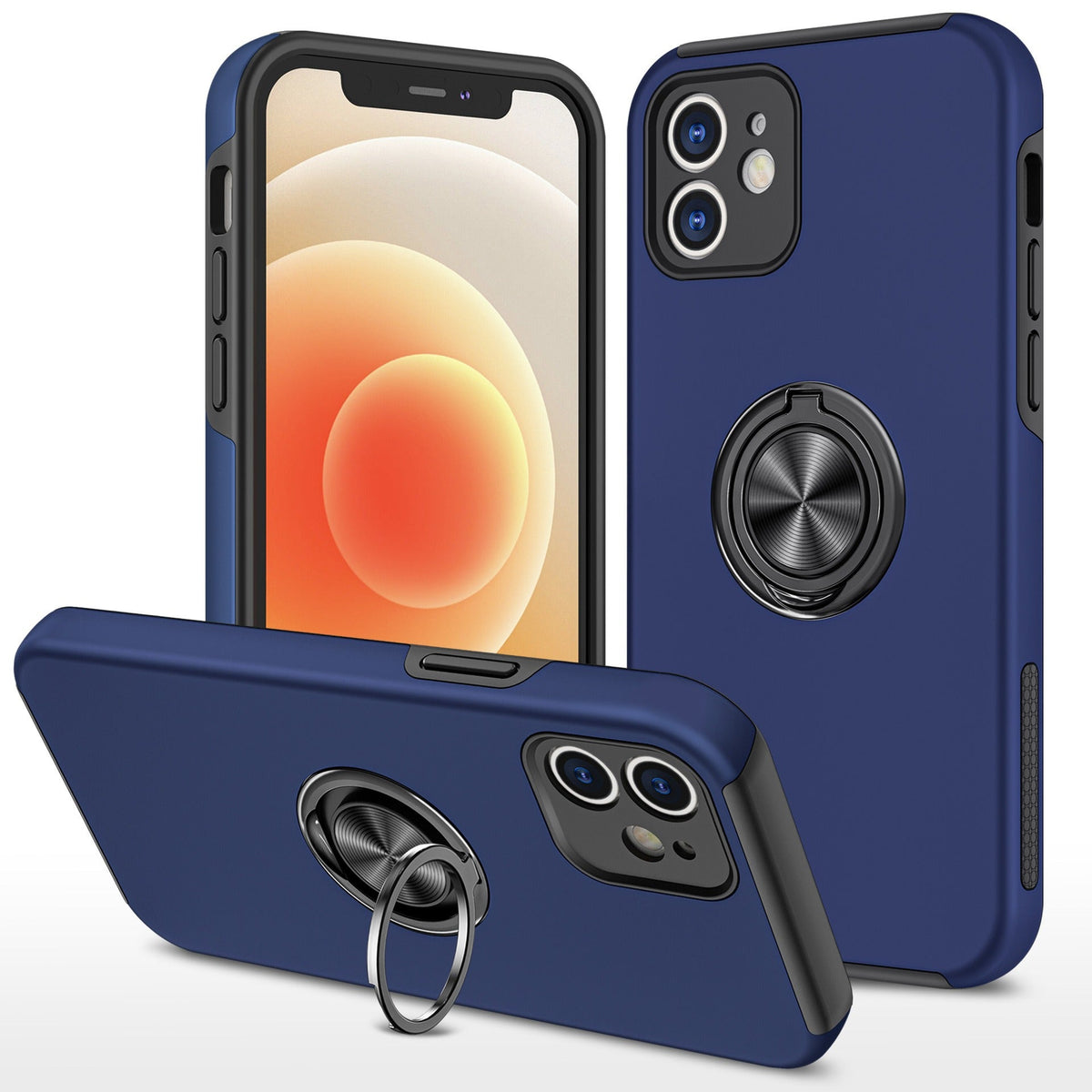 Iphone 16 plus Matte Finish Invisible Ring Case Dual Layer with 360? Rotating Stand (B012)