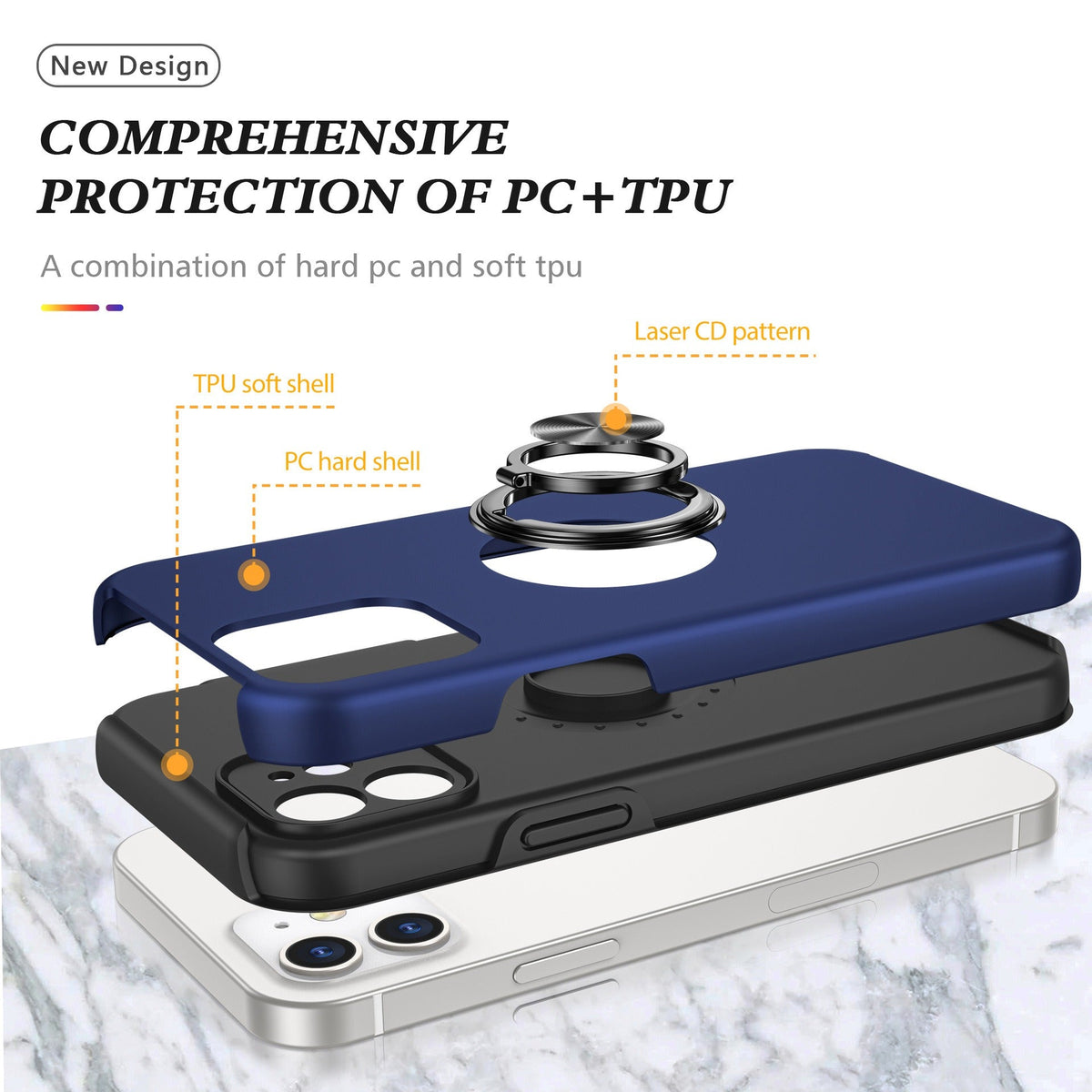 Iphone 15 Matte Finish Invisible Ring Case Dual Layer with 360? Rotating Stand (B012)