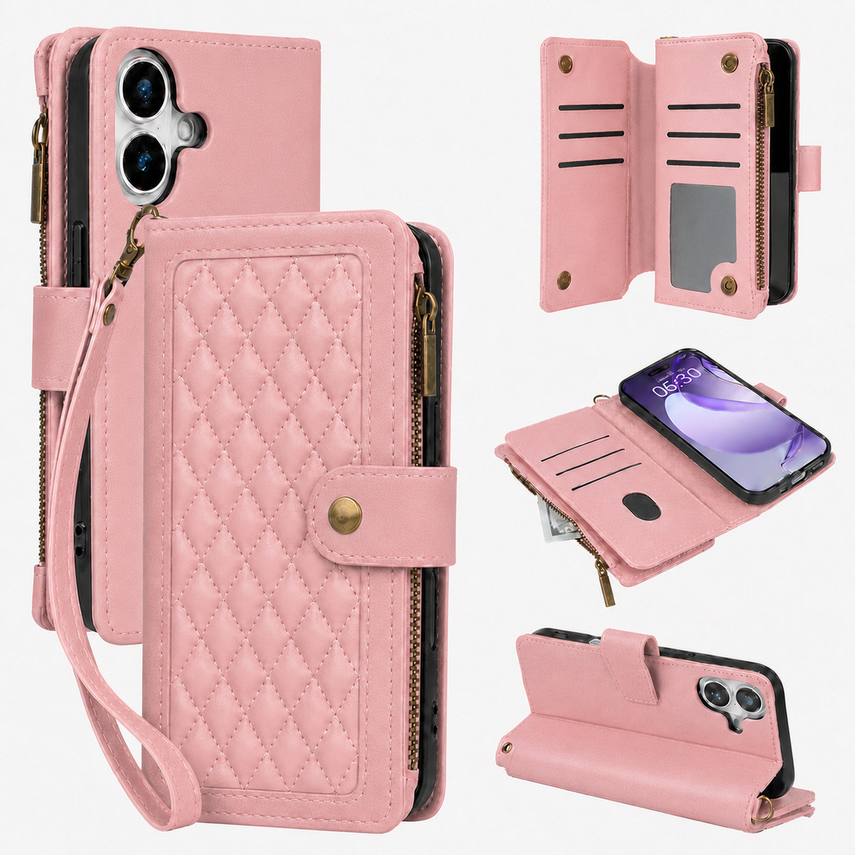 iPhone 7 Quilted Zip Wallet Case suede finish dual tone 9 card (w-017)