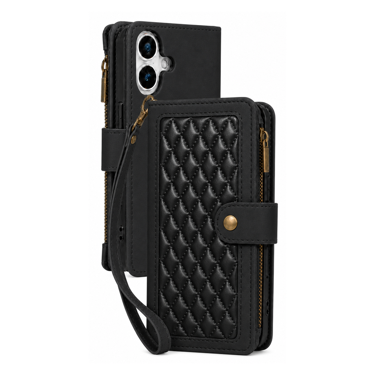 iPhone 6 Plus Quilted Zip Wallet Case suede finish dual tone 9 card (w-017)