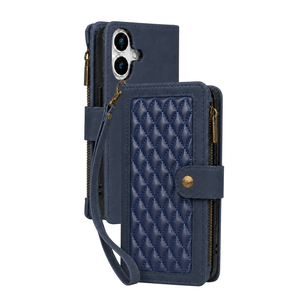 iPhone 13 suede multifunction wallet case 15 cards & zipper pocket (w-017)