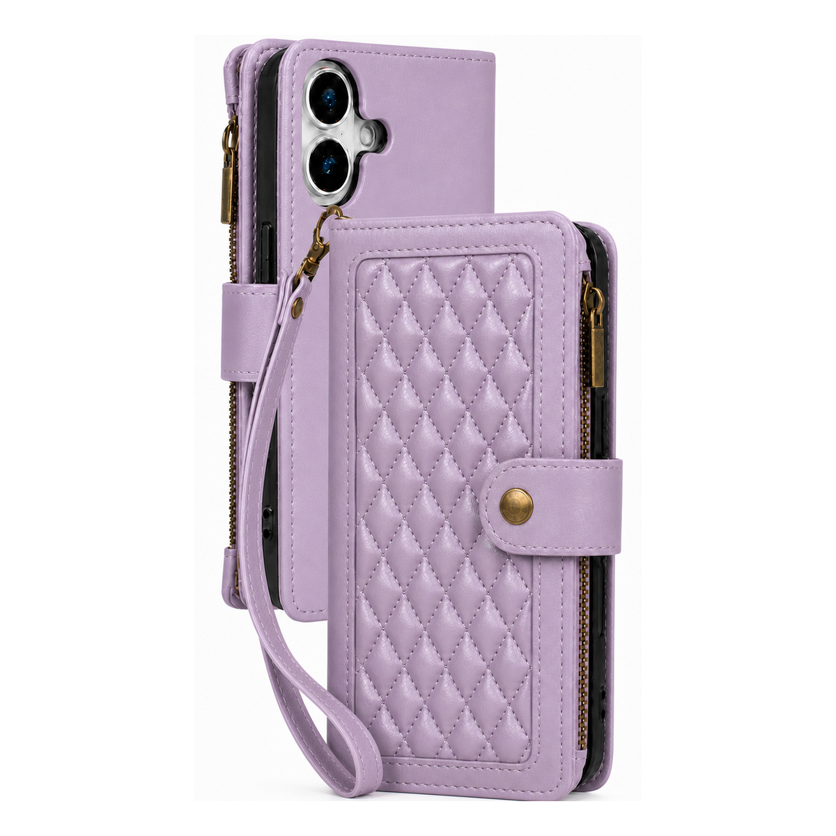 iPhone 8 Plus Quilted Zip Wallet Case suede finish dual tone 9 card (w-017)