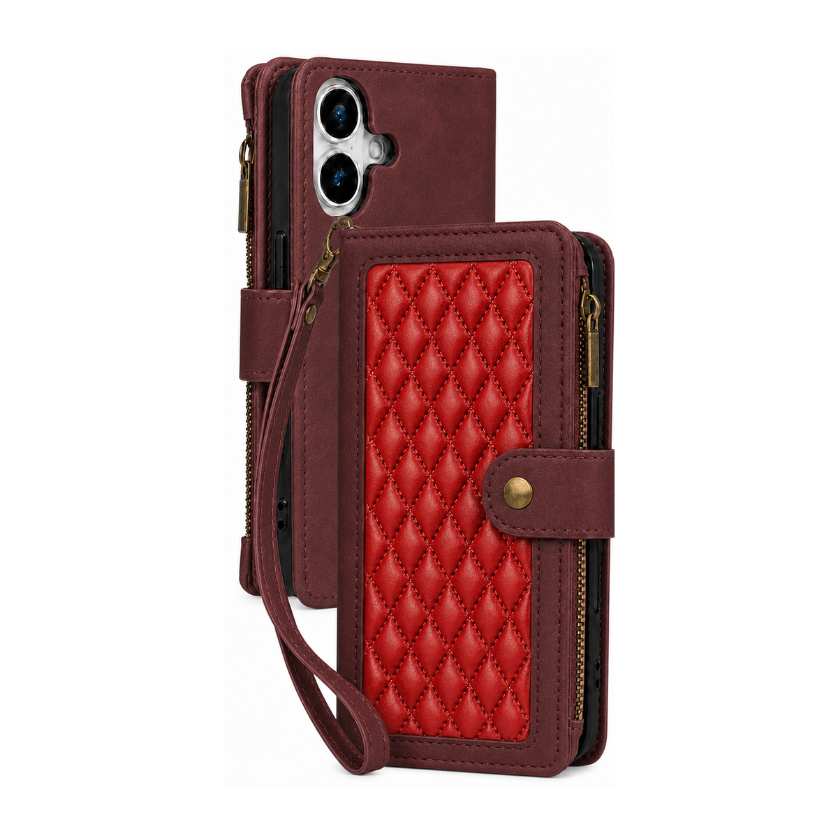 iPhone 8 Plus Quilted Zip Wallet Case suede finish dual tone 9 card (w-017)