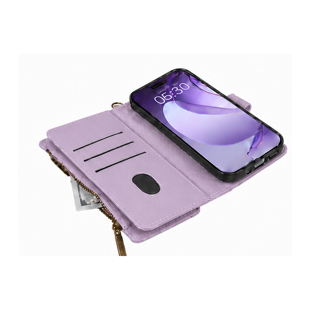 iPhone 17 Pro Max / 18 Pro Max Quilted Zip Wallet Case suede finish dual tone 9 card (w-017)
