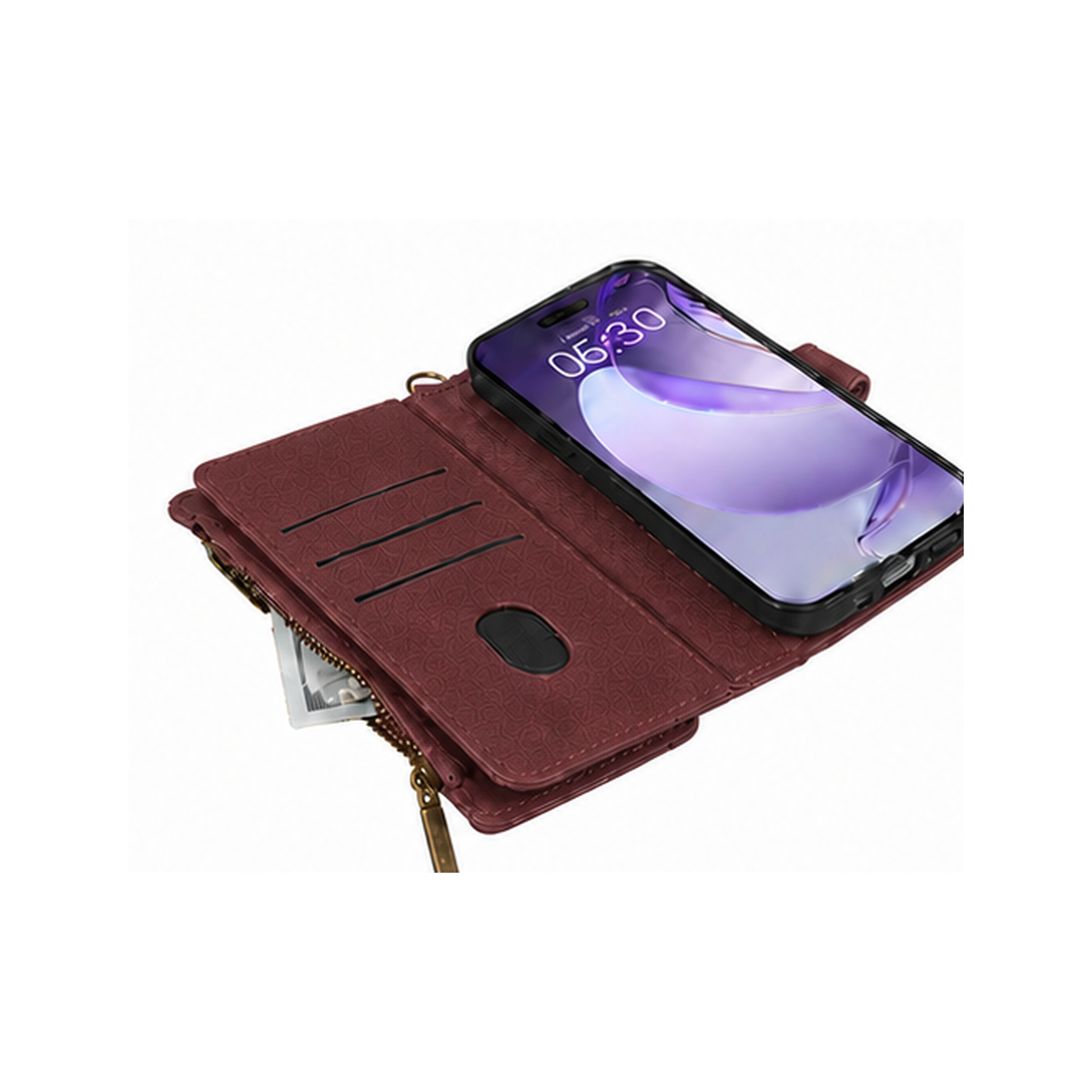 iPhone Air Quilted Zip Wallet Case suede finish dual tone 9 card (w-017)