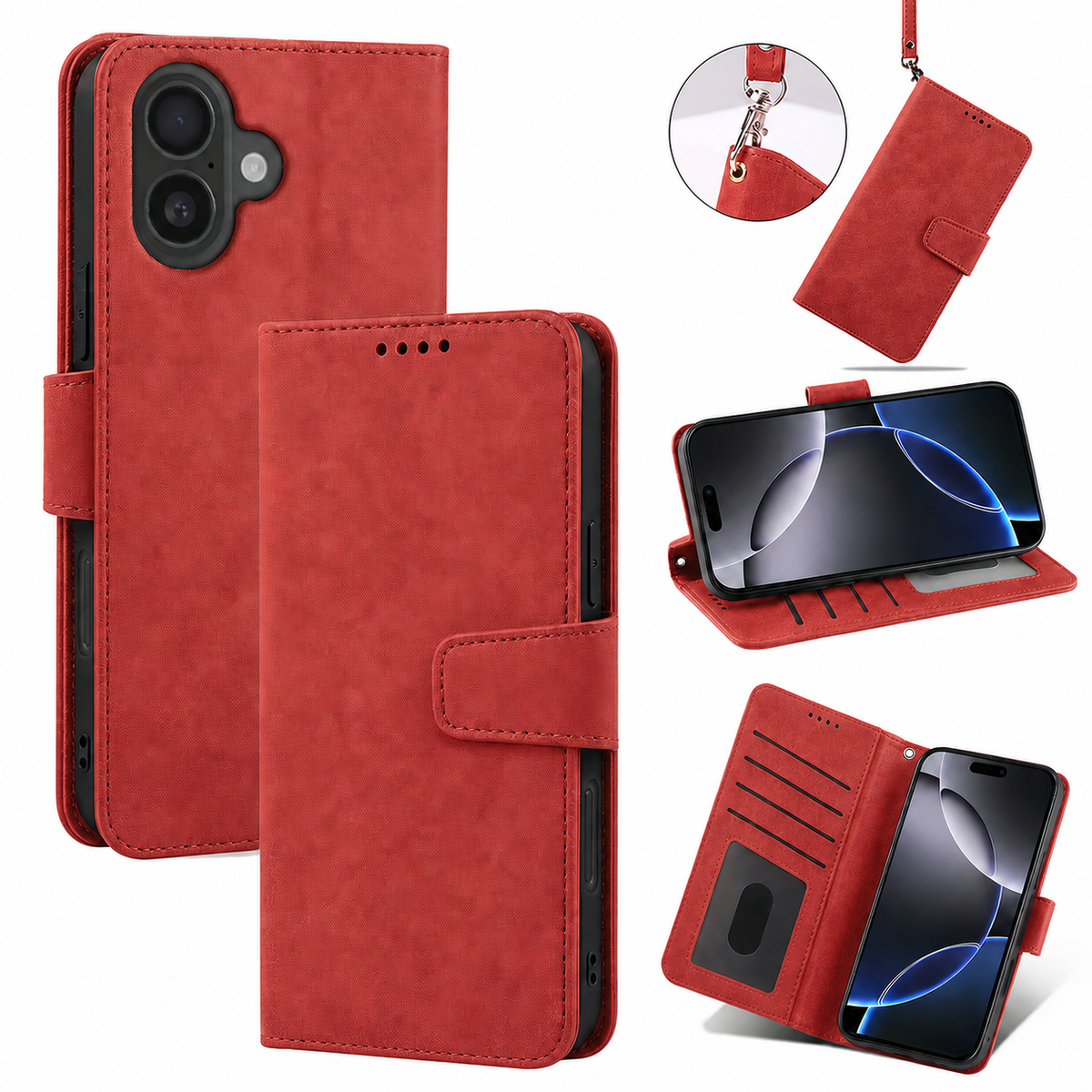 iPhone 15 Plus Wallet Case suede finish 4 card slots (w-016)