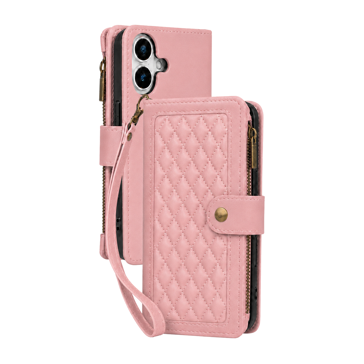 iPhone 8 Plus Quilted Zip Wallet Case suede finish dual tone 9 card (w-017)