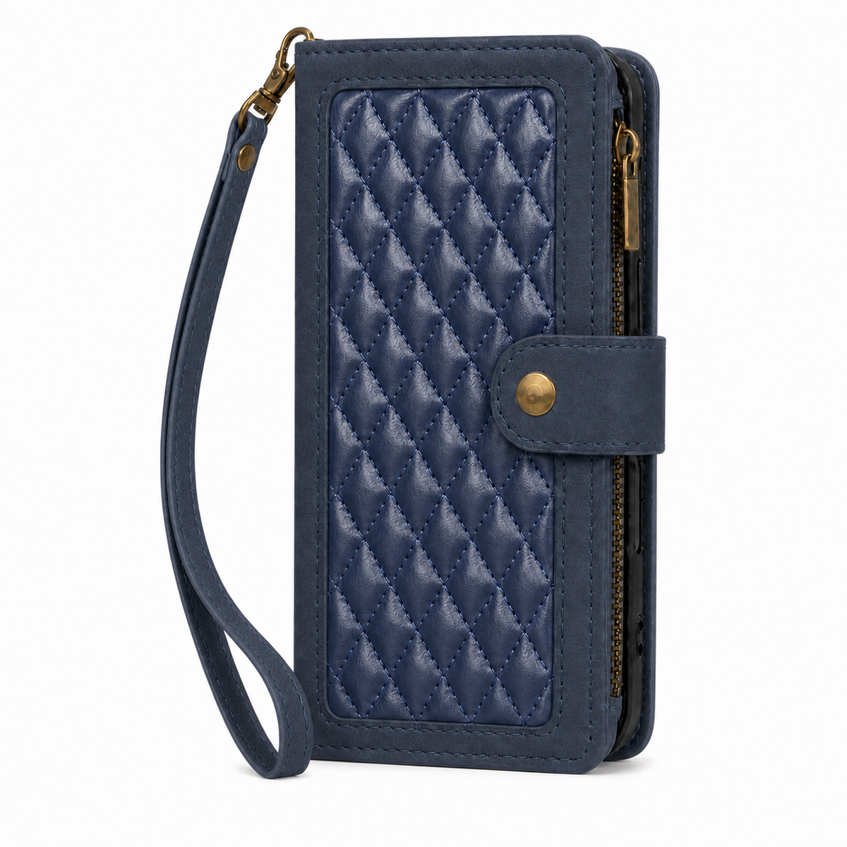 iPhone 11 Pro Max Quilted Zip Wallet Case suede finish dual tone 9 card (w-017)
