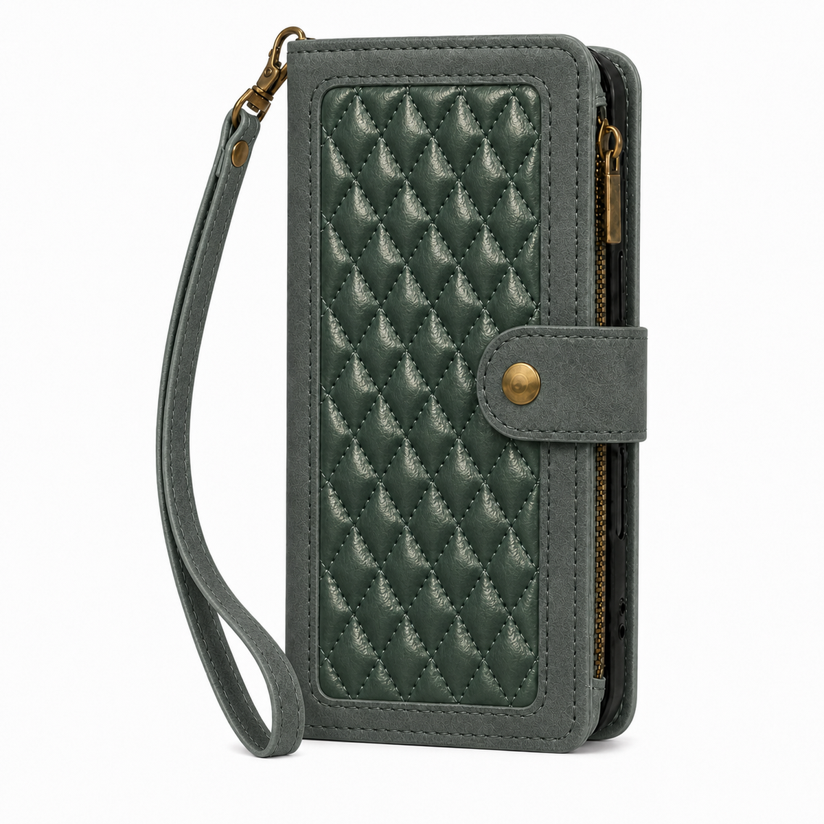 iPhone 8 Quilted Zip Wallet Case suede finish dual tone 9 card (w-017)