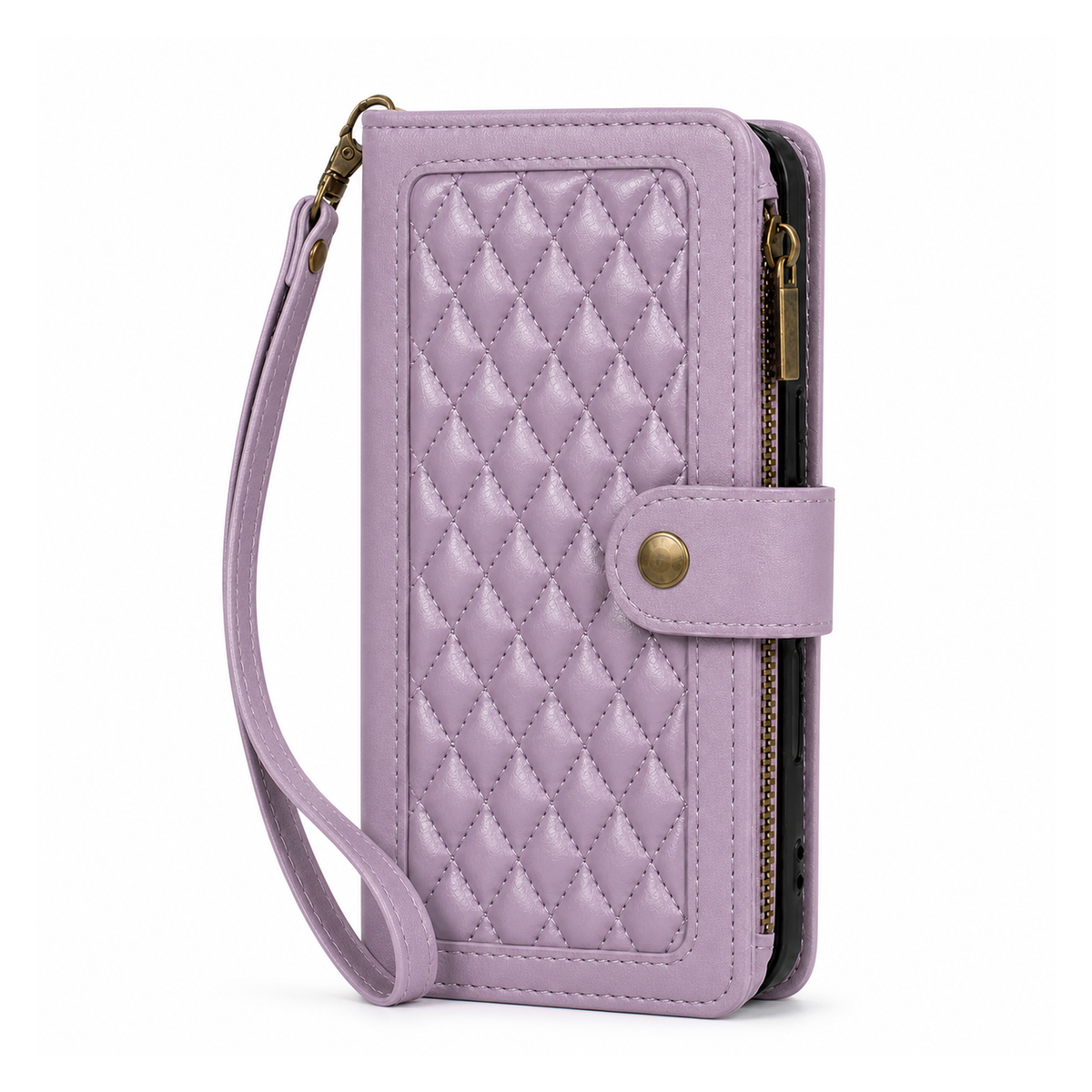 iPhone 11 Pro Max Quilted Zip Wallet Case suede finish dual tone 9 card (w-017)