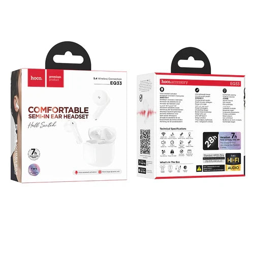 Comfortable Semi-In-Ear TWS Earbuds with 7 Hours, Hoco Music App (EQ33) product image