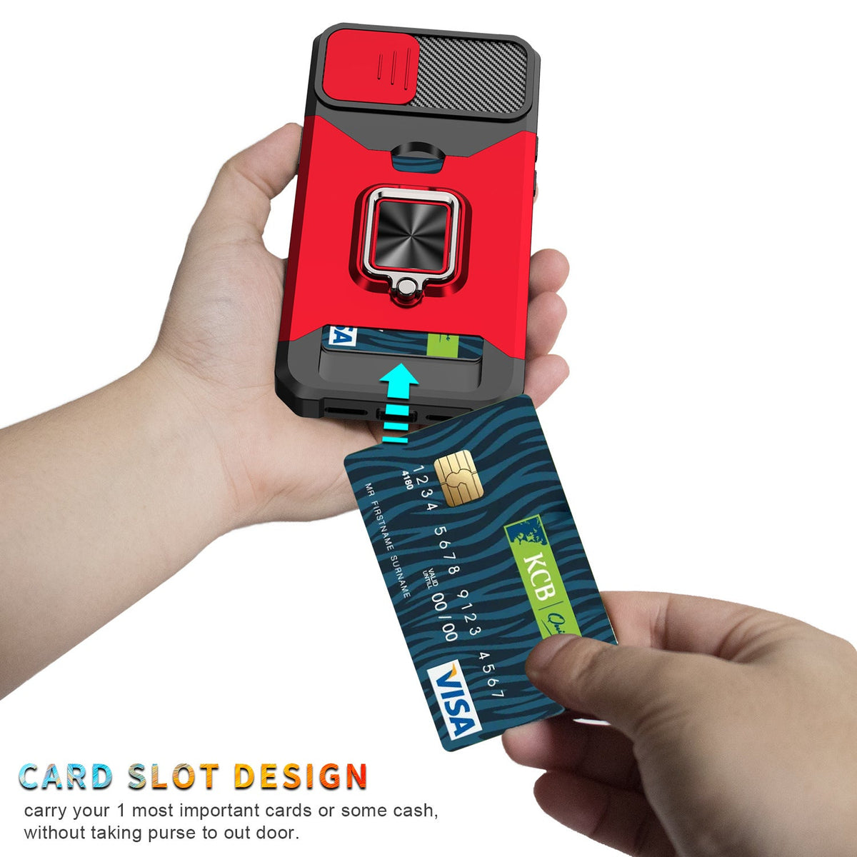 Iphone 6 dual layer case with card slot ring holder & camera shutter (B004)
