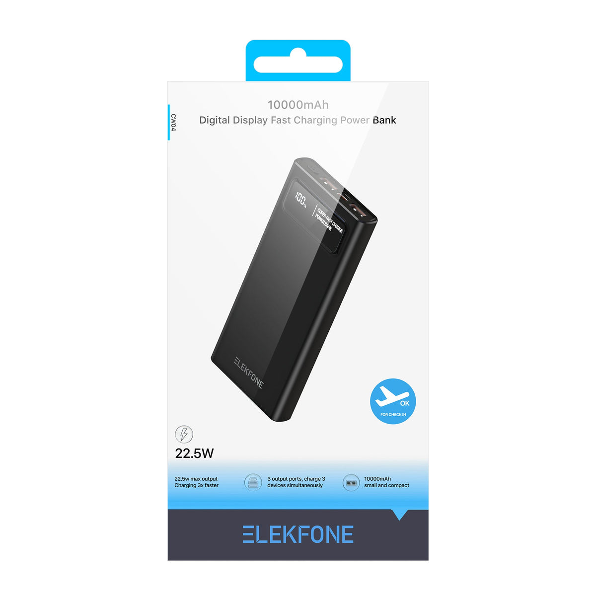 ELEKFONE 10000mAh 22.5W PD Power Bank, Compatible with Phones and Tablets - P1