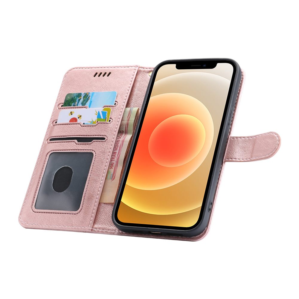 iphone 16 pro flip wallet case lichi grain finish with 3 card slots (w-004)