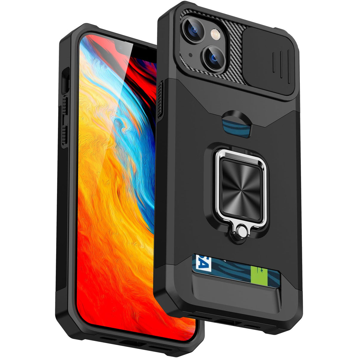 Iphone 6 dual layer case with card slot ring holder & camera shutter (B004)