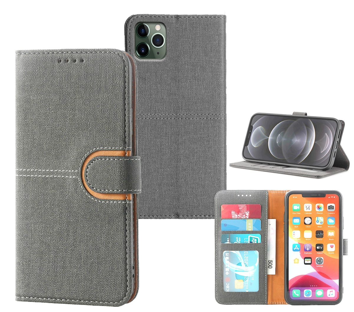 iphone air PU leather flip case canvas finish 3 card slot (w-canvas1)
