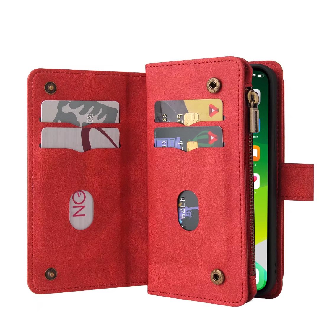 iPhone Xr suede multifunction wallet case 15 cards & zipper pocket (w-018)
