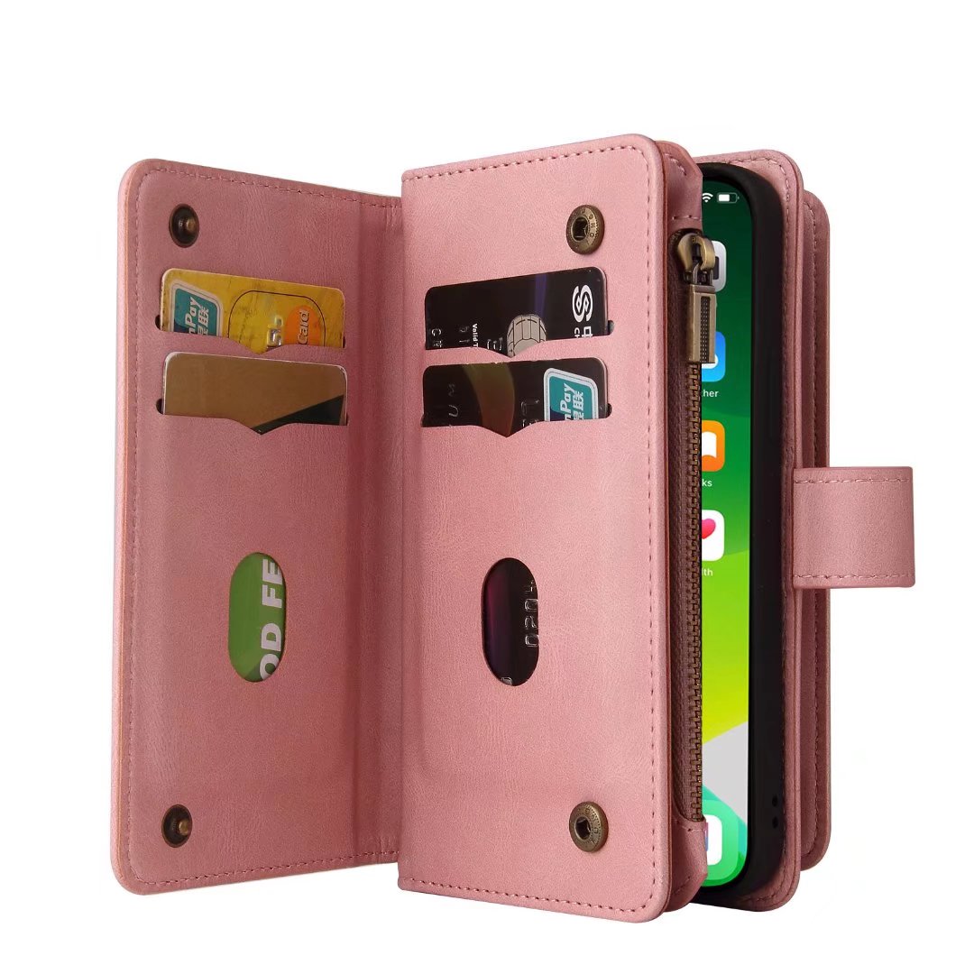 iPhone 11 suede multifunction wallet case 15 cards & zipper pocket (w-018)
