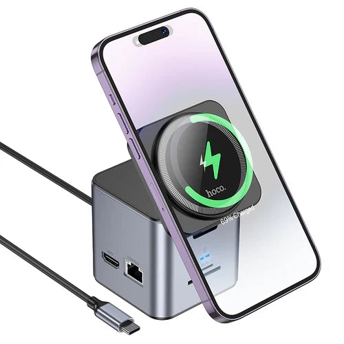 PD 100W 9 in 1 USB-C Multi Function Docking Station with Magnetic Charging Pad (HB49) product photo