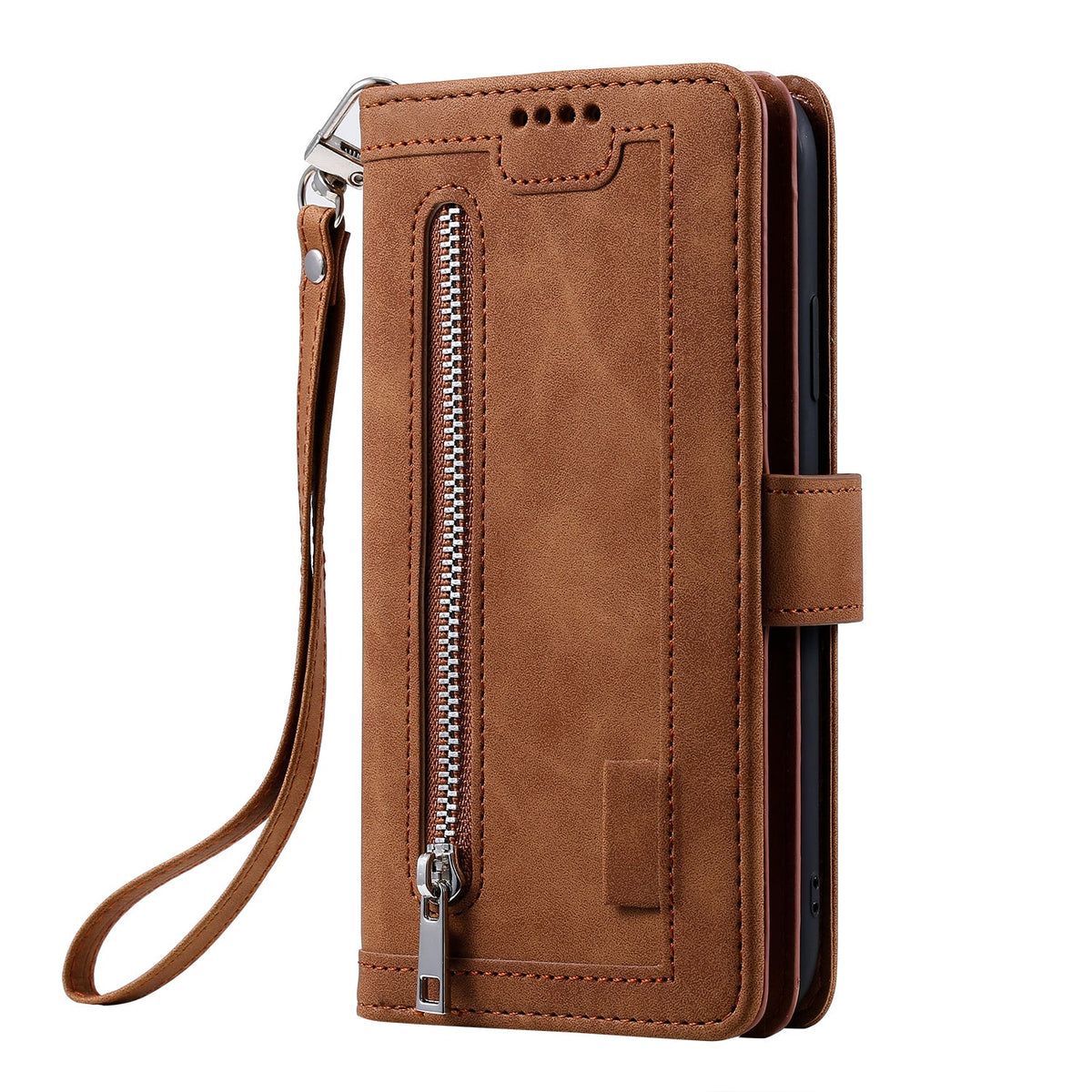 iphone 16 all in one wallet 9 card front zipper suede finish (w-014)