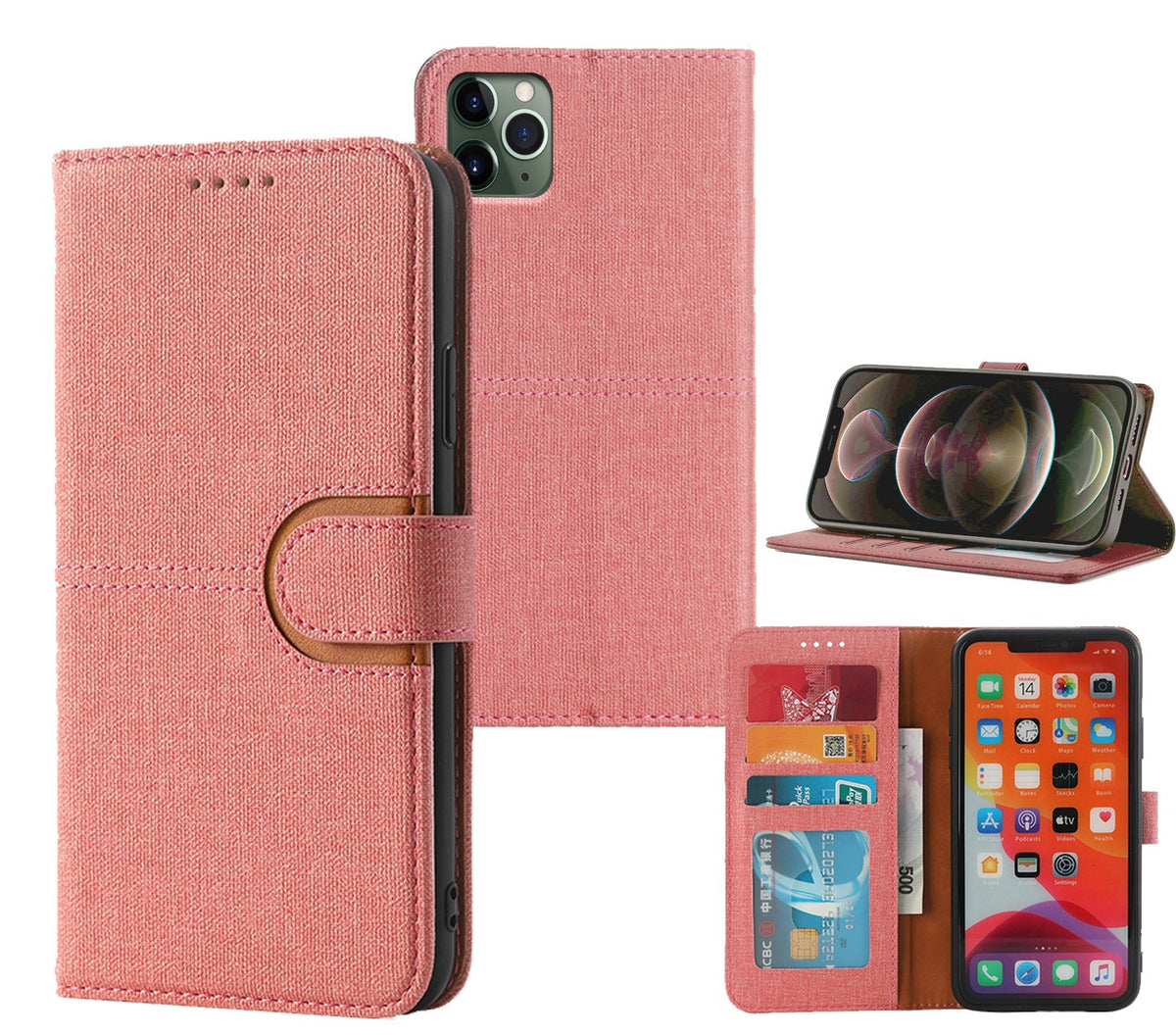 iphone 16e PU leather flip case canvas finish 3 card slot (w-canvas1)
