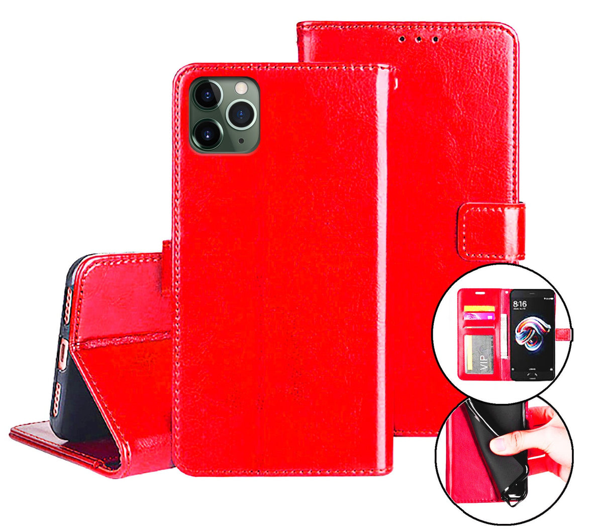 iphone 5c flip wallet case cow hide glossy finish with 3 card slots (w-003)