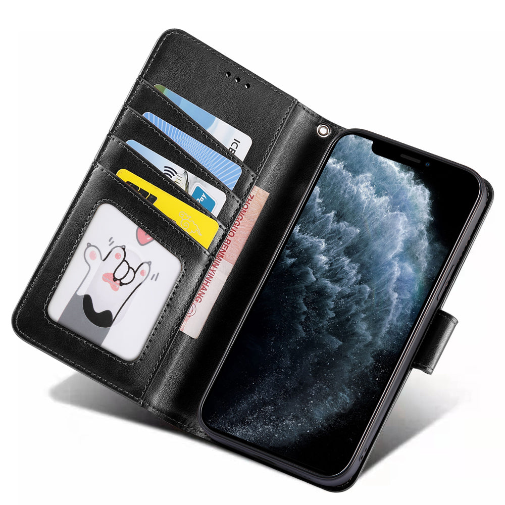 iphone 13/14 flip wallet case top grain finish with 4 card slots (w-002)