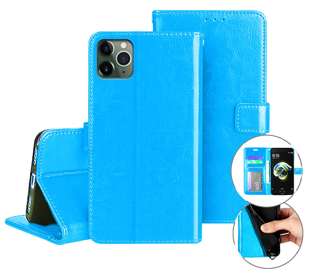 iphone 16 flip wallet case cow hide glossy finish with 3 card slots (w-003)