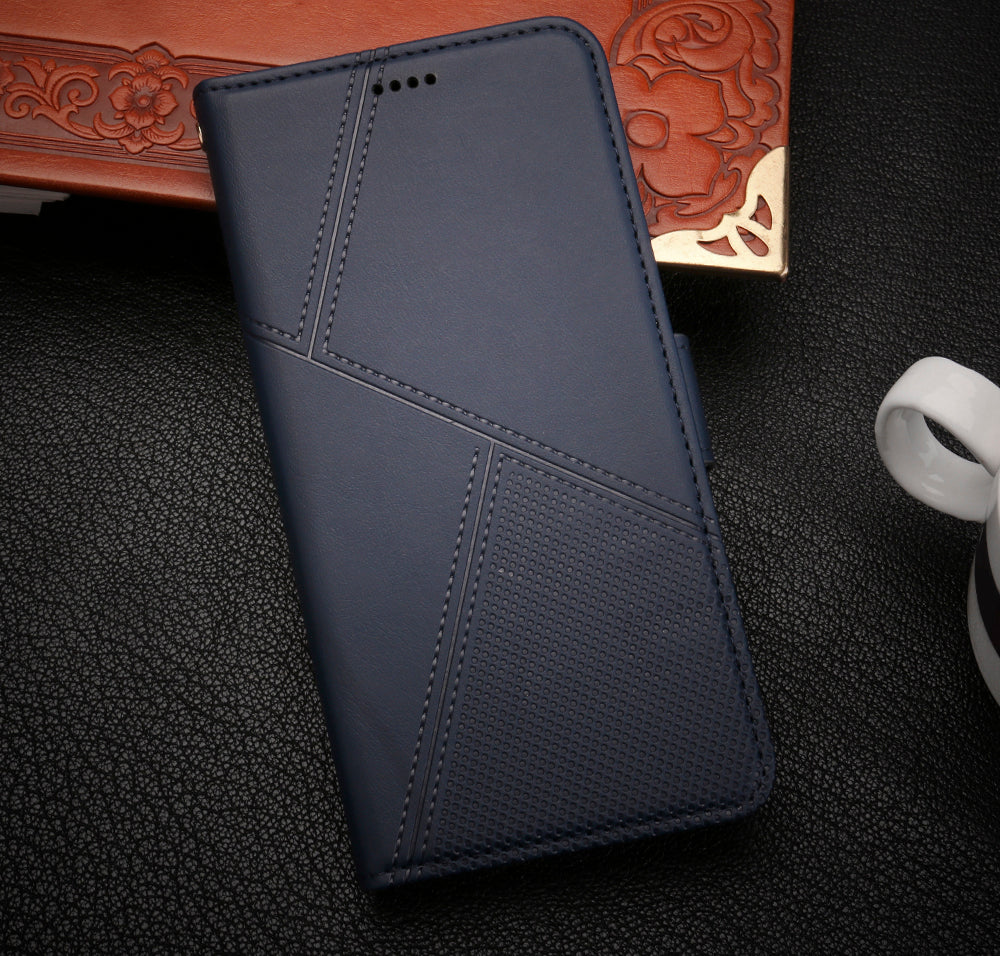 iphone 16e flip wallet case cowhide finish dot pattern 3 card slot & back magnet closure (w-008)