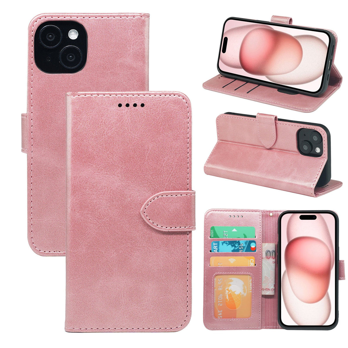 iphone 16 flip wallet case cowhide finish with 3 card slots (w-001)