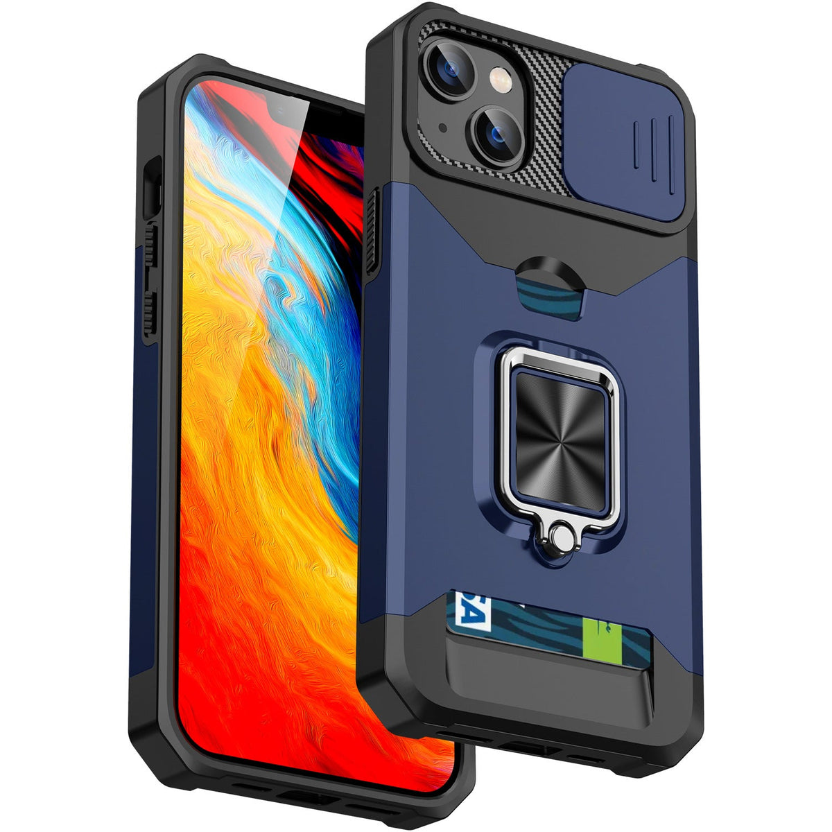 Iphone 6 dual layer case with card slot ring holder & camera shutter (B004)