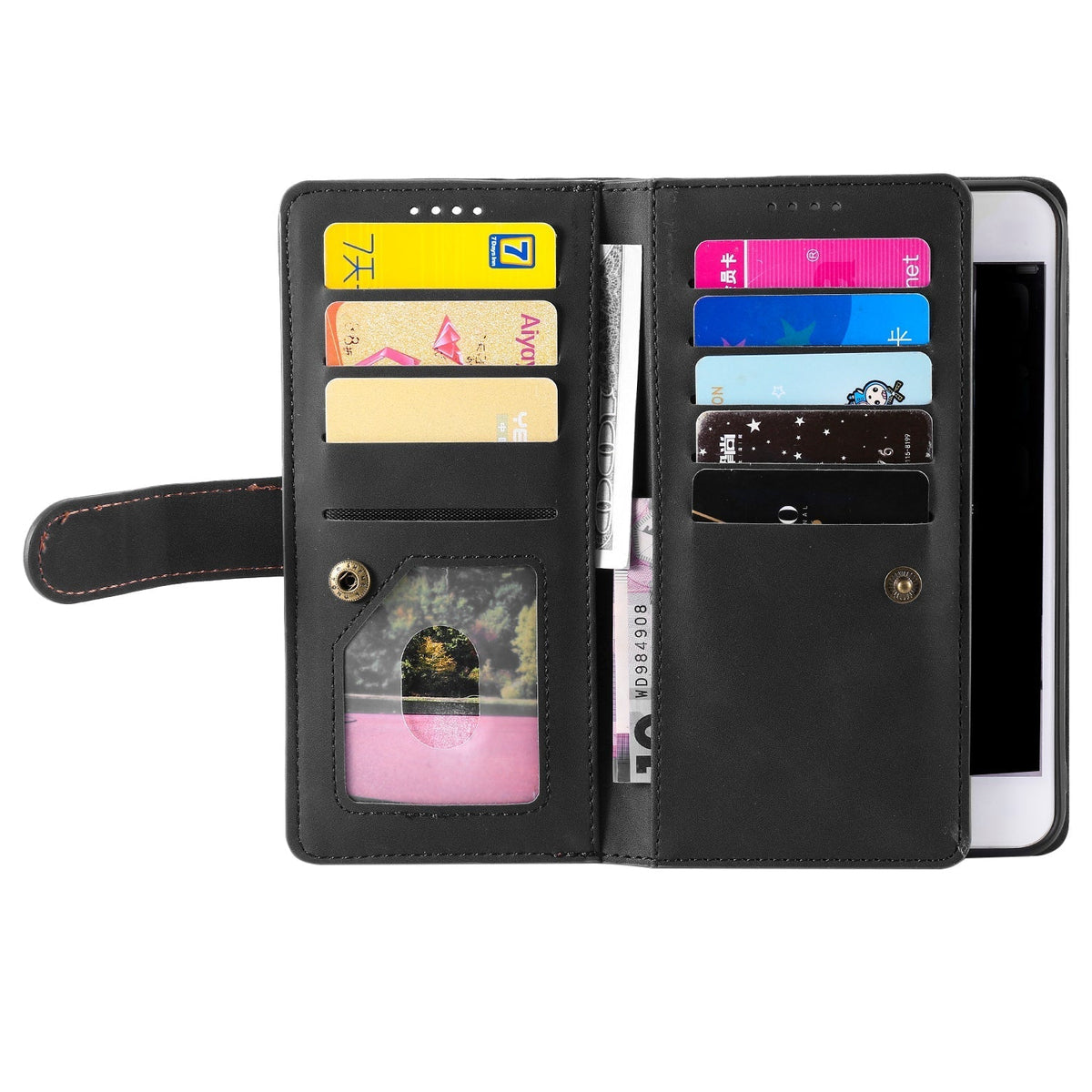 iPhone 17 Pro Max / 18 Pro Max all in one wallet 9 card front zipper suede finish (w-014)