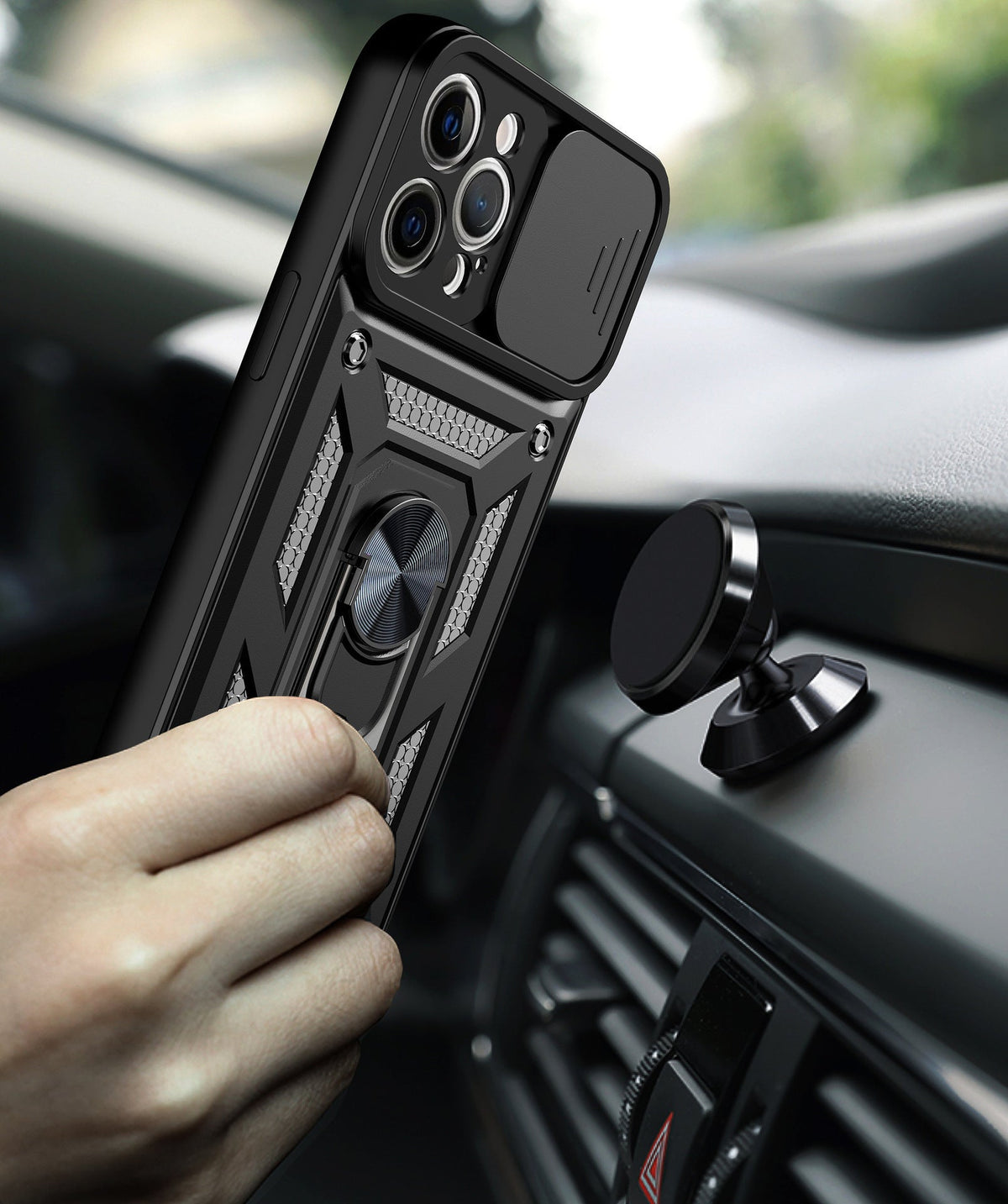 iPhone 17 Pro Max / 18 Pro Max dual layer case with ring holder & camera shutter (B001)