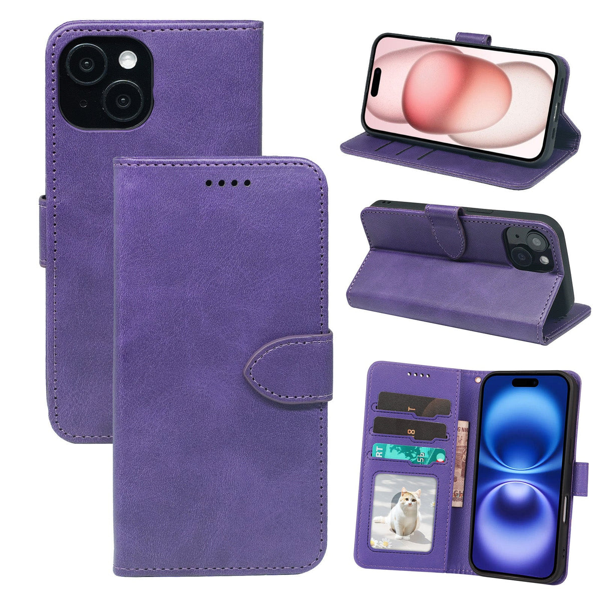 iphone 13 pro max flip wallet case cowhide finish with 3 card slots (w-001)