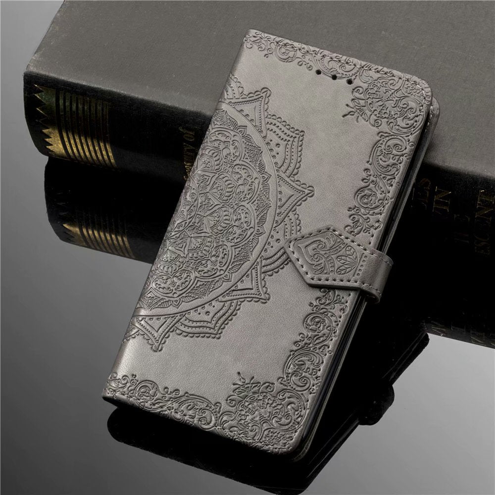 iphone 13 mini flip wallet case embossed patterned finish 3 card slots (w-006)